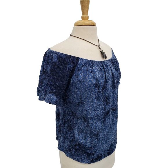 Knox Rose Womens Blue Eyelet Off The Shoulder Blouse Top Size M Short Sleeve - Picture 2 of 12